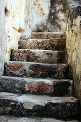 Sticker - Old Weathered Stone Steps Leading Upwards, Upcycled Architectural Design, Rustic Exterior