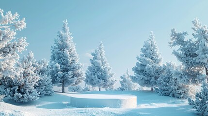 Canvas Print - Snowy Forest Landscape with a White Platform