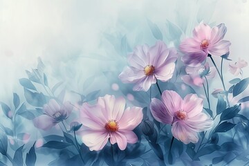 Wall Mural - Delicate Pink Flowers in a Dreamy Setting