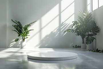 Sticker - Minimalistic White Platform with Plants