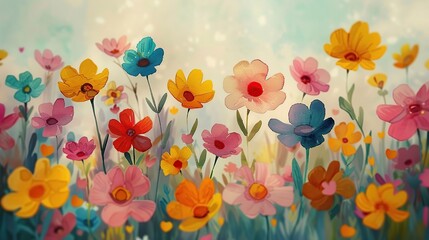 Wall Mural - Colorful Flower Field