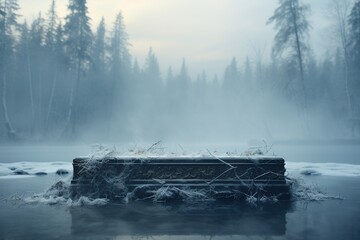 Wall Mural - Frozen Lake and Mysterious Coffin