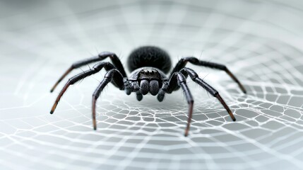 A close-up shot of a spider on its web, showcasing its intricate design and hairy legs.