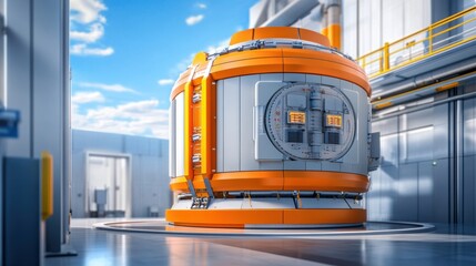 Poster - Futuristic Industrial Equipment in Bright Factory Setting