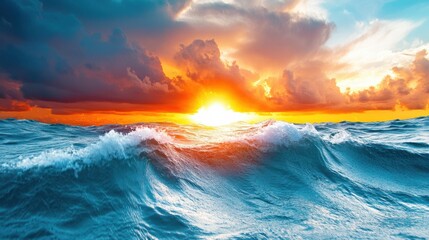 Wall Mural - Vibrant Sunset Over Calm Ocean Waves