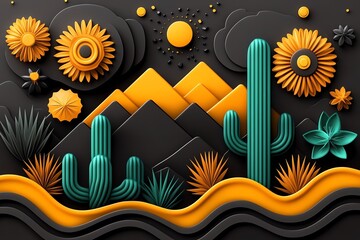 Poster - Abstract design of a desert landscape, using clean lines and geometric shapes to symbolize the beauty of natureâ€™s vast scenery.