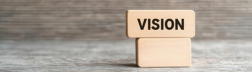 Wall Mural - wooden blocks displaying the word 'vision' on a blurred wooden background.