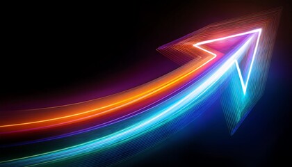 Poster - A vibrant, glowing arrow design with colorful light trails against a dark background, symbolizing direction and progress.