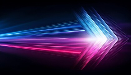 Poster - A vibrant, abstract arrow composed of dynamic blue and pink streaks, symbolizing speed and direction against a dark background.