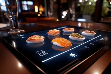 Aufkleber - Interactive 3D digital meal planning board for a blood type diet, where users can explore animated food options tailored for each blood group.