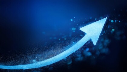 Poster - A glowing blue arrow moves upward, symbolizing progress and innovation against a dark, sparkling backdrop.