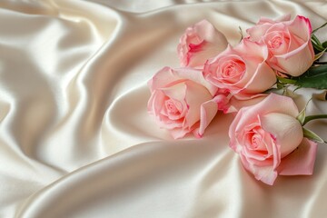 Elegant pink roses on soft silk background, ideal for women   s day, mother s day, and weddings