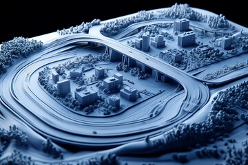 Aufkleber - Minimalist design of urban infrastructure, with simple lines representing roads, bridges, and buildings interconnected in a clean, geometric layout.