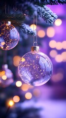 Wall Mural - festive christmas tree glass ornament on purple background