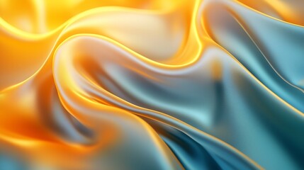 Poster - flowing silk fabric in vibrant orange and blue tones captures light beautifully in a soft and elegan