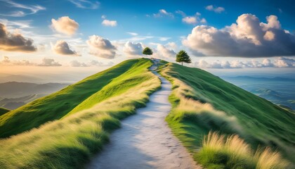 Canvas Print - Pathway on a hilltop amidst lush greenery