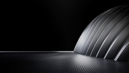 Wall Mural - 3d render of abstract futuristic architecture with empty black dark floor, product and car presentat