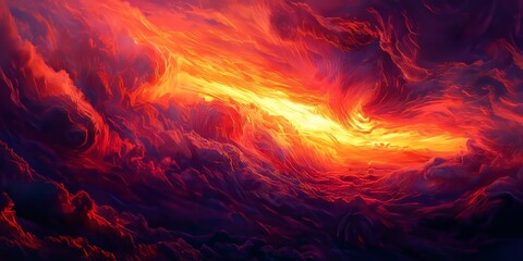 Wall Mural - red sky with thick twiriling clouds on sunset that give the impresion of phantom menace that is approaching, burning colours with violet color, photorealistic, epic fantasy, red and orange 