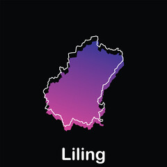 Map City of Liling design template with outline graphic sketch style isolated on black background