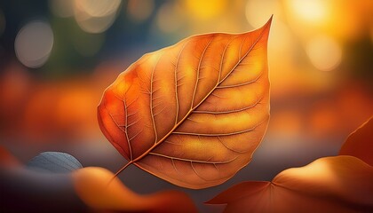 Wall Mural -  A close-up of a burnt-orange leaf showing every vein and imperfection, with a background of 