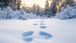 © Intania - Footprints in the Snow Leading Through a Snowy Forest at Sunset