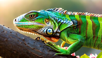 Wall Mural - Intricate Close-up of a Lizards Eye Highlighting Vibrant Green and Orange Scales