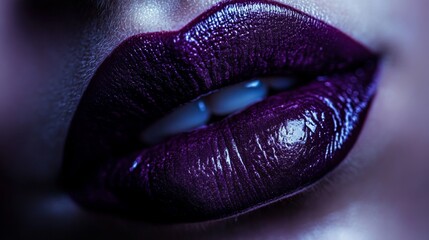 Canvas Print - Close-up of Shiny Purple Lips with a Slight Smile