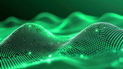 Poster - Emerald Connection, a deep green abstract background featuring a network of interconnecting dots, evoking a sense of unity and intricate relationships within a vibrant landscape.