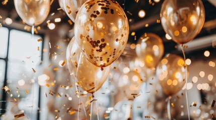 Poster - Festive celebration with gold balloons and confetti