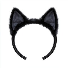 A black cat ears headband clipart, Halloween costume accessory, cute style, soft black fur, isolated on white background