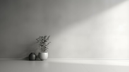 Poster - Minimalist Grey Interior with Clean Floor and Plants