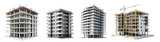 Collection of modern apartment buildings and skyscrapers isolated on transparent background