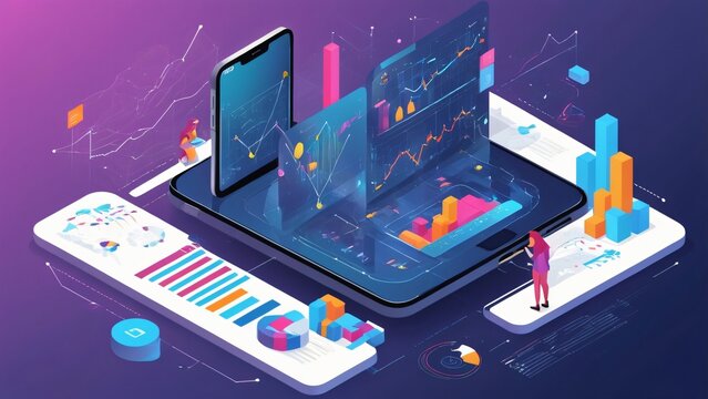 Data Analysis   Visualization   Isometric Illustration