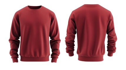 Men's red blank sweatshirt template front and back. natural shape on invisible mannequin. sweatshirt mockup design isolated on white background.