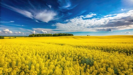 Wall Mural - Vibrant Yellow Canola Field Under a Clear Blue Sky in Agricultural Landscape During Growing Season