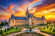 © Sandra - Vibrant sunset casts a warm glow on the historic Palace of Culture's grandiose architecture in Iasi, Romania's cultural and economic hub.
