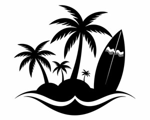 Sticker - silhouette palm tree surfing Board.