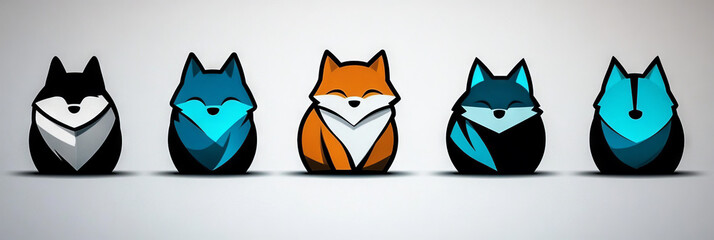 Poster - Five cute cartoon foxes in different colors.