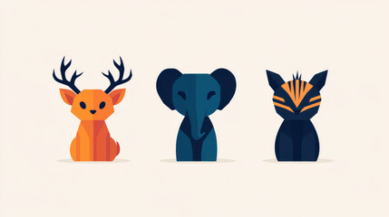 Sticker - Cute animal illustrations in geometric shapes.