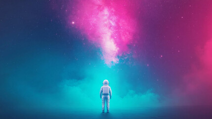 Wall Mural - An astronaut stands gazing up at a swirling nebula in the night sky.