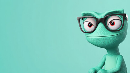 Poster - Cute green chameleon wearing glasses.