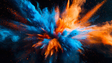 Wall Mural - a bright explosion of blue and orange sparks. the colors are bright, and the explosion itself is dyn