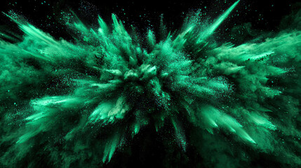 Wall Mural - a powerful explosion of powdery emerald green dust. the colors of holi. cosmic bursts of energy in t