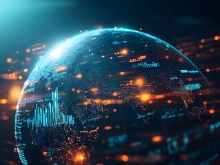 Poster - A stunning digital globe representing global connectivity with vibrant data streams and glowing lights in a futuristic design.