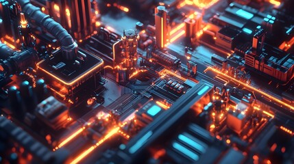 Poster - A vibrant, futuristic circuit board in a close-up perspective showcasing glowing lines and intricate electronic components.