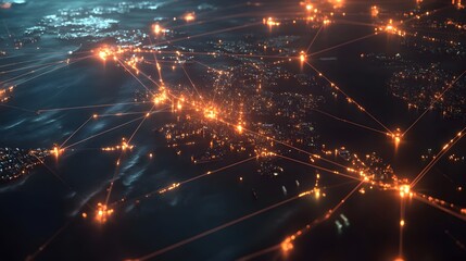 Poster - Abstract digital network with glowing connections over a dark background, symbolizing technology and innovation.