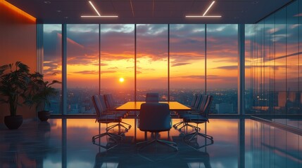 Office interior with meeting table and chairs ceo desk