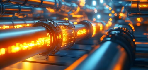 Poster - Vibrant digital cables illuminated by glowing lights, showcasing modern technology and intricate design in a futuristic atmosphere.