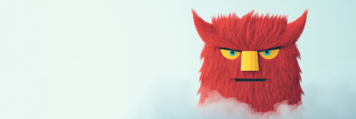 Poster - Fuzzy red monster with horns and a frown.