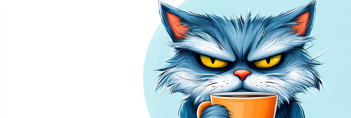 Poster - Grumpy cat with a mug of coffee.